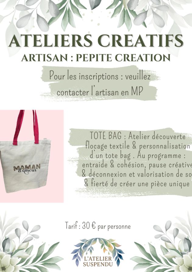 Atelier créatif - Création tote bag &amp; flocage textile
